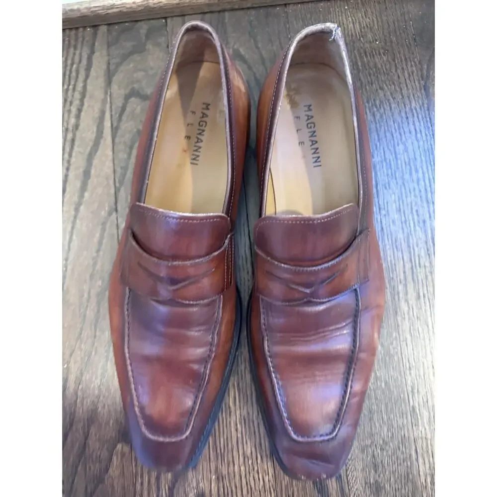 MAGNANNI Men's Leather Penny Loafers Cognac Men's Sz 11.5